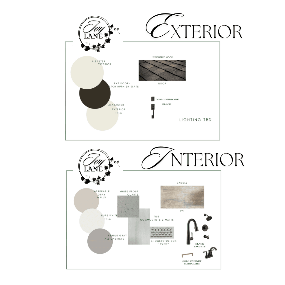 Ivy Lane interior and exterior finishes